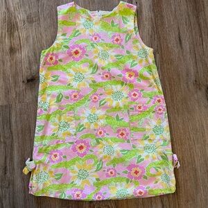 VTG Lilly Pulitzer Shift Dress Girls Size 6 Pink Green Floral Alligators Preppy